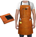 ARCCAPTAIN Leather Welding Work Apron 24" X 36" Heat Flame Resistant Cowhide Blacksmith Aprons with 6 Tool Pockets for Welders Men Women, Adjustable M to XXXL-Brown