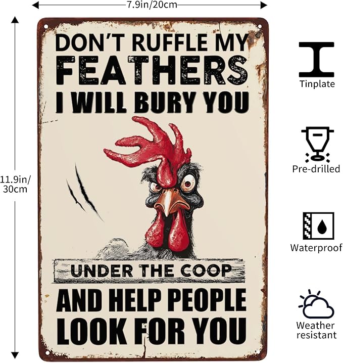 Funny Chicken Signs Chicken Coop Accessories Rooster Decorations Chicken Stuff For Farmhouse Farm Decor Don't Ruffle My Feathers 12x8 Inches