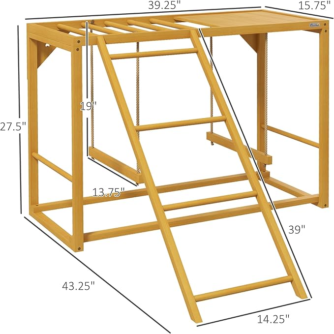 PawHut Chicken Activity Play with Swing Set for 3-4 Birds, Wooden Chicken Coop Accessory with Multiple Chicken Perches & Hen Ladder, Natural