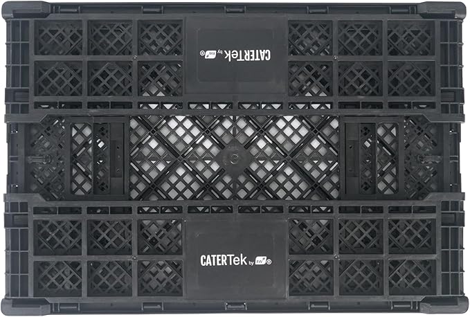 Restaurantware Plastic Milk Crates for Storage - Cater Tek Stackable Storage Buns for Organizing - Collapsible Storage Basket for Groceries, Black