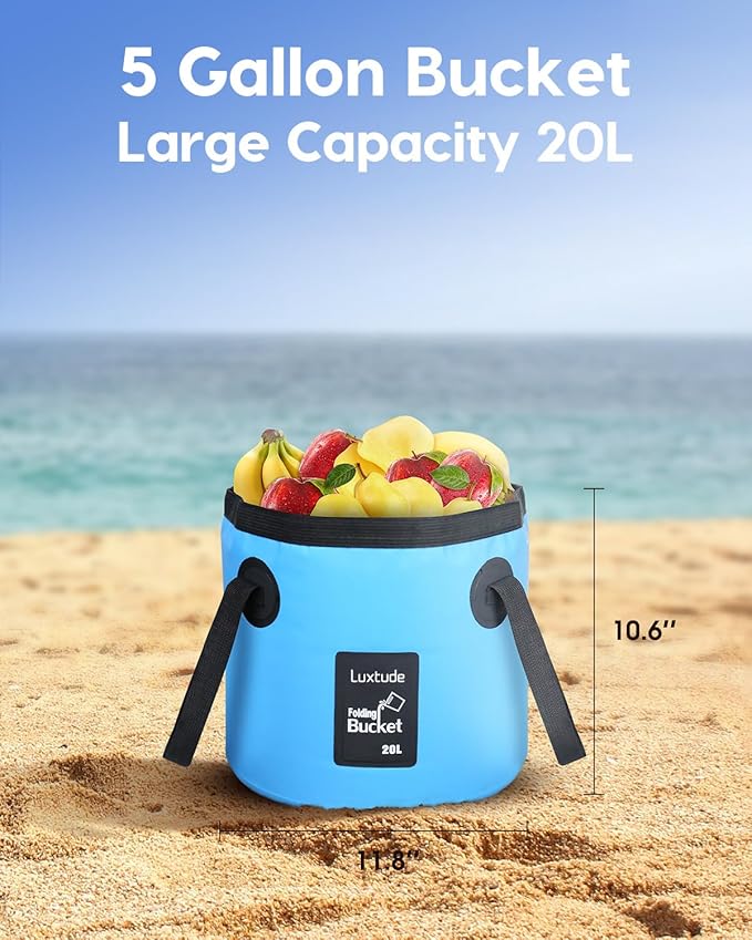 Luxtude Collapsible Bucket with Handle, Portable 5 Gallon Bucket for Camping, Fishing, Beach, Gardening, RV & Outdoor Emergency, Heavy-Duty & Ultra Lightweight Water Storage Container