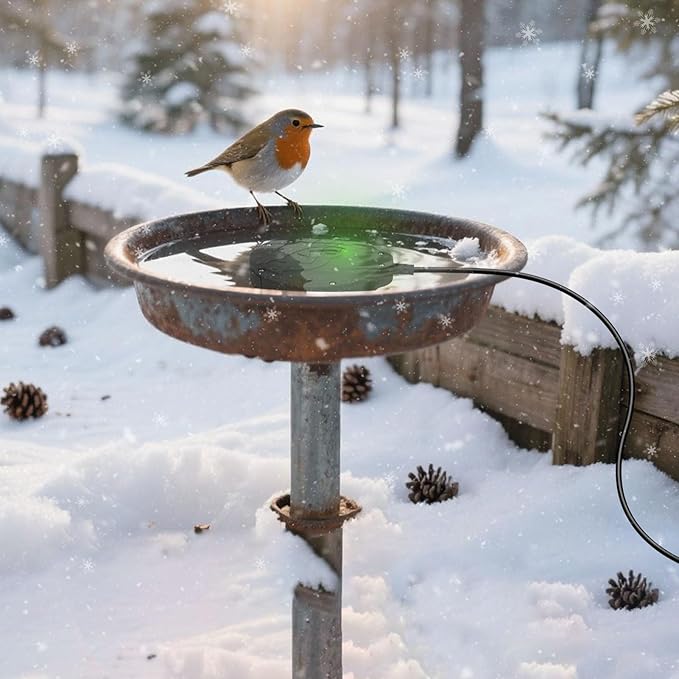 Bird Bath Heater, Upgraded 100W De-Icer Submersible Bird Bath Heaters for Outdoors in Winter, Chicken Water Heater for Winter, Thermostatic Control w/LED Indicator, 5.9 Ft Cord (Black-1Pack)