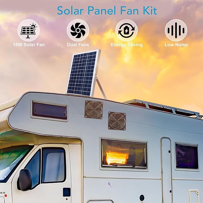 15W Solar Powered Fan Kit, with 2 IP65 Water Proof Fans, Solar Exhaust Intake Cooling Ventilation for Chicken Coop,Greenhouse,Shed,Pet House