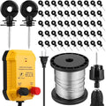 Electric Fence for Preventing Animals Intruding 2 Mile 110VAC 0.25 Joule Electric Plug in Fence, 50 Black Insulator and 1 Socket Tool 250ft Aluminum Wire for Animals and Keep Out Predators