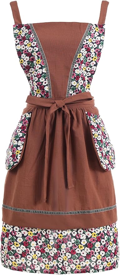 Kitchen Aprons for Women with Pockets Cute Vintage Chef Pinafore Apron for Gardening Cooking Baking Painting