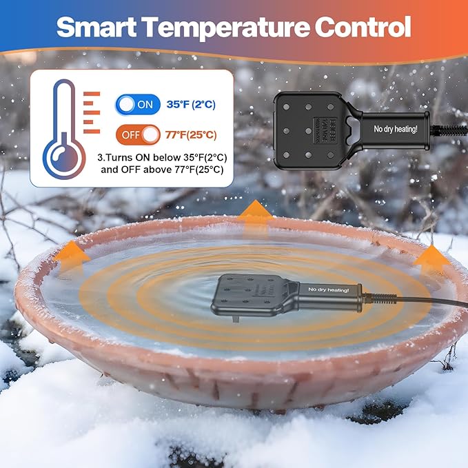 500W Smart Electric Pond De-icer – Standard Power for Medium Ponds & Livestock Tanks, Auto On/Off, 9ft UL Cord, IPX8, Cast Aluminum Deicer for Fish & Animals