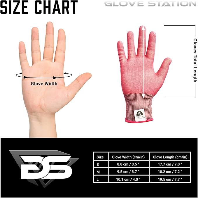 Glove Station Ultra Durable Series Cut Resistant Gloves - Cutting Gloves for Chefs, BBQ and Cooking - Level 7 Protection, Food Grade Safe Cut - Marble Red, Small