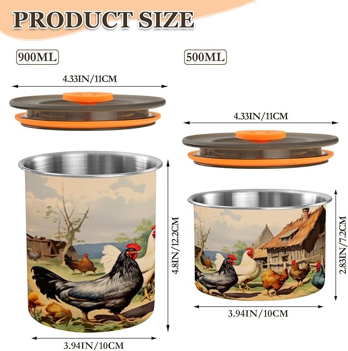 Farmhouse Roosters Coffee Canister 17oz Stainless Steel Airtight Food Storage Container with Lid for Beans/Cereal Preserval