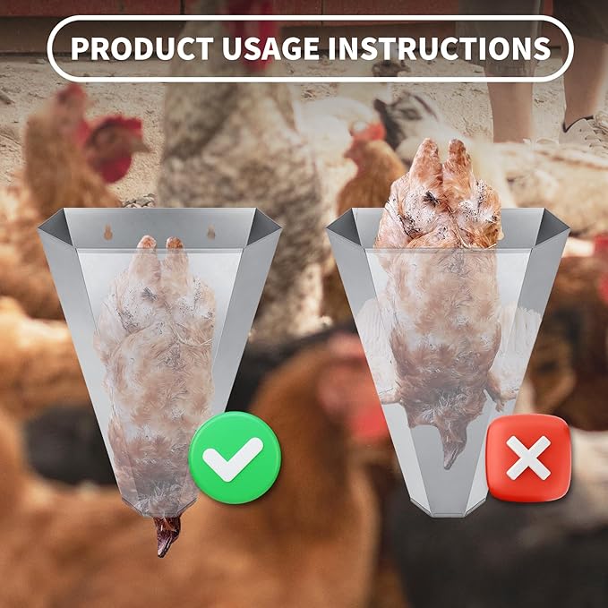 Large-Sized Galvanized Steel Chicken Restraining Cone for Poultry, Suitable for Large Layers, Broilers, Roasters, and Turkeys Up to 14 Pounds - Flat-Back Killing Cone, Easy to Clean