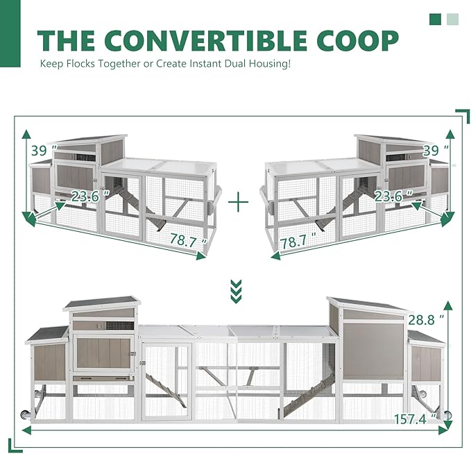 157" L Large Chicken Coop with Run, Mobile Chicken House with Wheels, Nesting Boxes, UV-Resistant Roof, Indoor Outdoor Rabbit Hutch Poultry Hen Cage for 4-6 Chickens with Removable Tray and Ramp