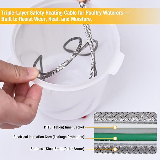 Chicken Water Heater Cord,39W Heated Chicken Waterer for Winter to Prevent Water Freezing,Poultry Water Heater for Chickens, Ducks & Other Small Animals -2Pack (Waterer Not Included)