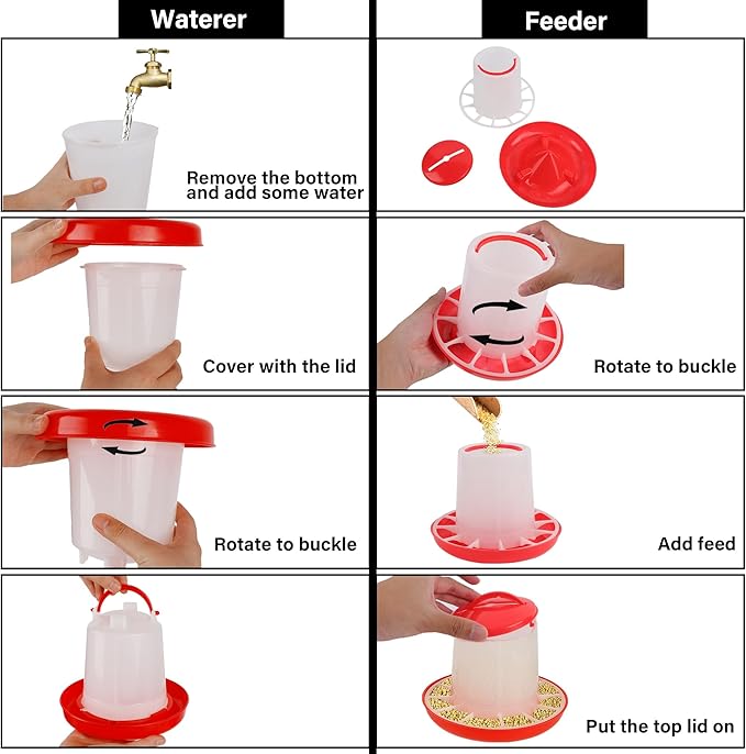 winemana Chick Feeder and Waterer Set – 1 LB + 1 L Hanging Plastic Containers for Outdoor Baby Chicks Small Poultry Drinkers Feeders