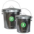 Plexon 6 Gallon Small Metal Trash Can with Locking Lid and 10 Gallon Trash Can with Locking Lid Outdoor Galvanized Garbage Bins for Poultry Feed Bird Seed Storage Ash Garbage Trash Bin, Bundle