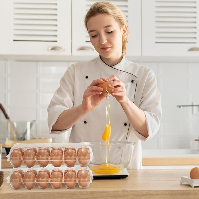 JarThenaAMCS 200Pcs Plastic Egg Carton Bulk Empty Clear Egg Tray Holder Container for Farm Business Market Home Kitchen Refrigerator Storage (2 x 6 Grids)