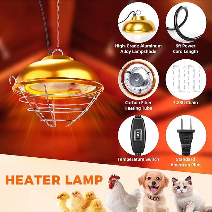 350 Watt Chicken Coop Heater, Hanging Heat Lamp for Chickens, Waterproof Coop Heaters Outdoor for Chicks, Dogs, Cats, Poultry, Pet, Greenhouse Plants