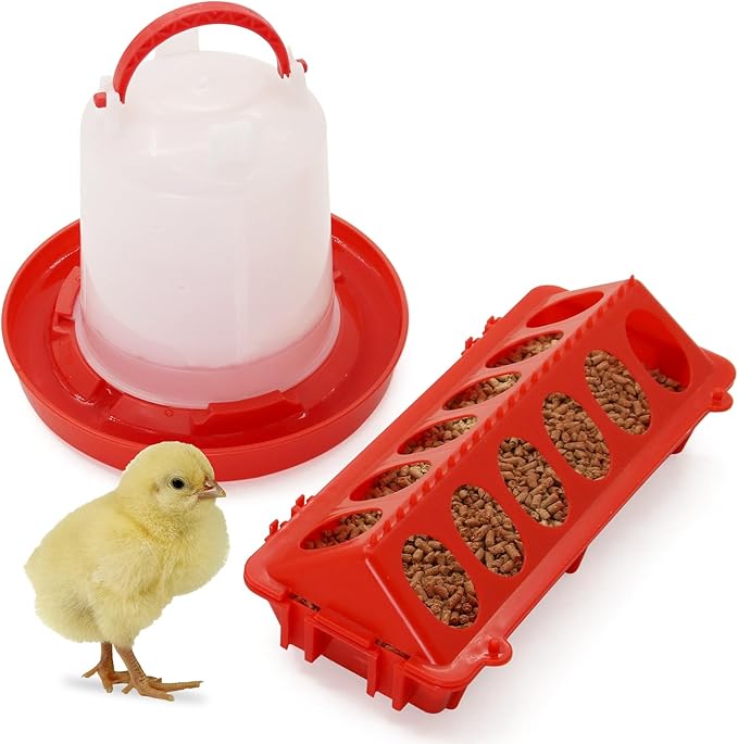 Chick Feeder and Waterer Set,Automatic 1L Hanging Chicken Waterer and Plastic Flip Top Chick Feeder for Baby Chicks,Ducks,and Quail,Brooder Starter Kit