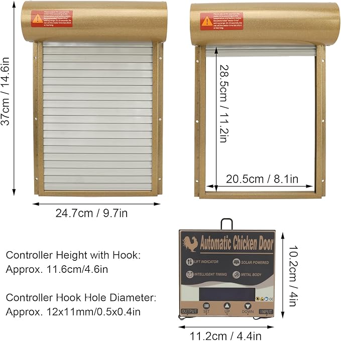 Automatic Chicken Coop Door, Solar Powered Metal Door with Timer Electric Chicken Coop Opener for Chickens Ducks Geese (Gold)