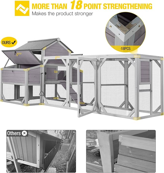 Aivituvin Chicken Coop Extra Large Chicken House 41.3ft² for 8-10 Chickens Outdoor Wooden Hen House Poultry Cage with 6 Nesting Boxes, 6 Perches, Large Run 118" L