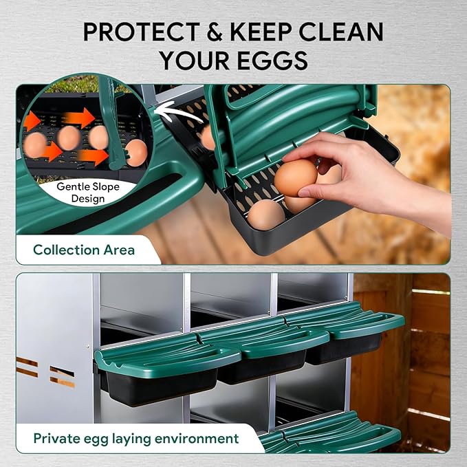 Chicken Nesting Boxes with 6 Cozy and Roll-Away Design - Chicken coop Nesting Boxes,Private Laying Spot & Enables Effortless Egg Collection (Green)