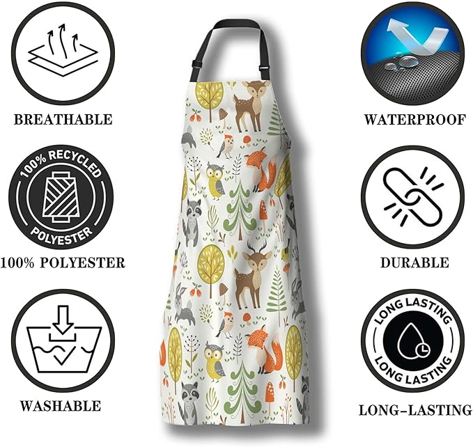 Gardening Apron for Women Cute Woodland Animals Cooking Aprons for Men for Kitchen Cooking Restaurant BBQ Painting Crafting 27” (W) x 31” (H), Waterproof Apron