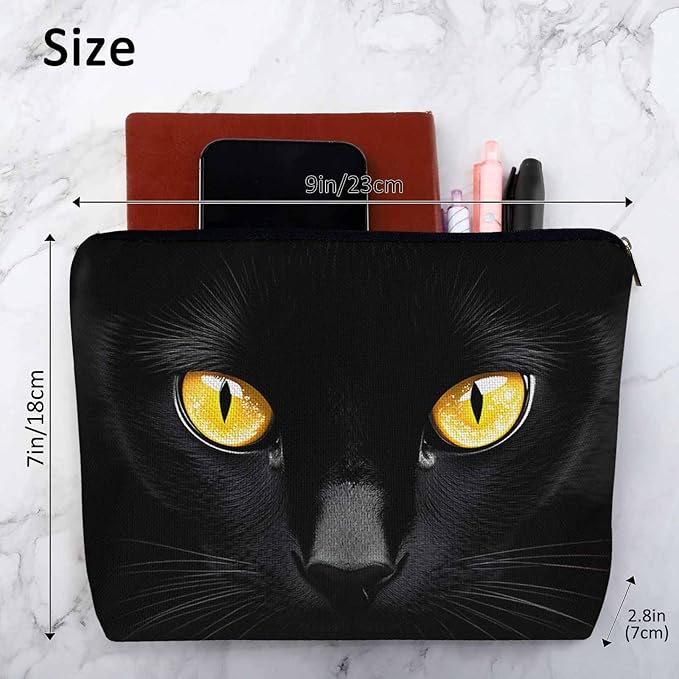 Women Makeup Organizer Bag Cat Animal Kitten Black Cat Flax Cosmetic Bag Makeup Bags Toiletry Bag Accessories Organizer Travel Bags For Home Bathroom Office Hotel Gym