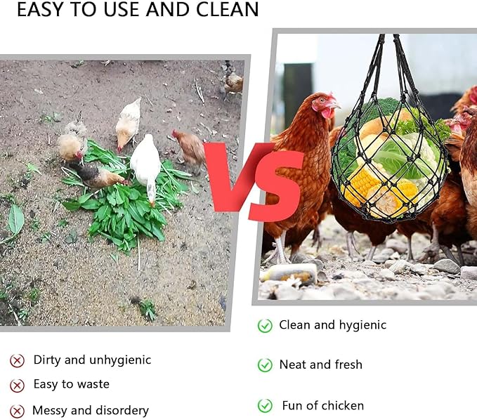3pcs Hanging Chicken Feeder, Chicken Vegetable String Bag, Poultry Fruit Holder, Chickens Vegetable Hanging Feeder, Cabbage Treat Feeding Tool for Poultry Hens Duck Goose Large Birds