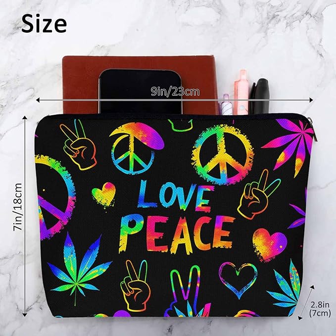 Makeup Bag For Purse Peace Love Symbol, Hippie Peace Love Sign Cosmetic Bags For Women With Zipper Travel Toiletry Pouch Makeup Bags Makeup Organizers Purse For Toiletries Cosmetics
