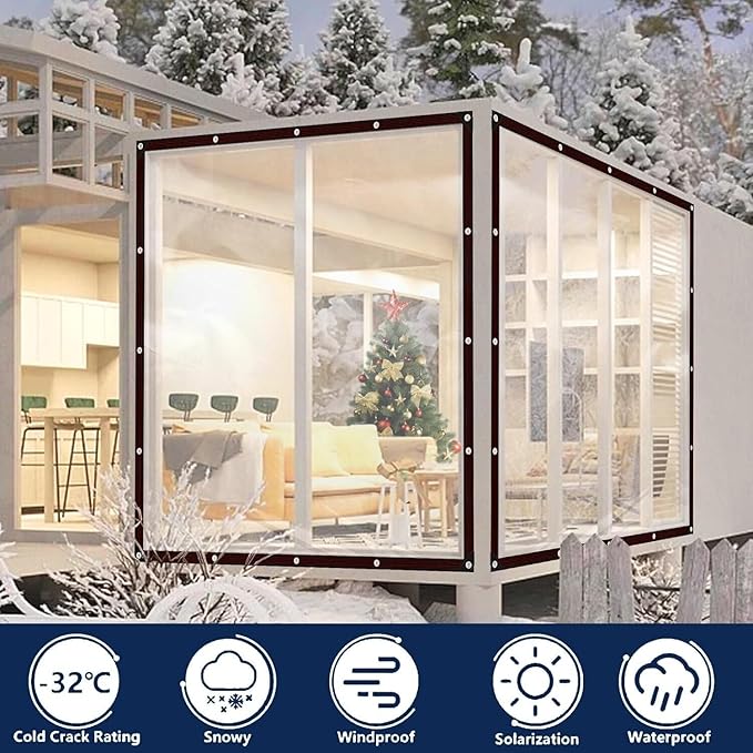 Clear tarps - Heavy Duty Waterproof 5x7ft Small Tarpaulin with Grommets - Transparent Cover for Patio Enclosure, Porch, Chicken Coop, Winter Protection