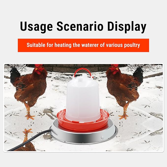 Fafeicy Chicken Waterer Heating Base Thermostat Control Electric Heater for Metal Plastic Poultry Drinker Ducks Geese Turkeys Pigeons Stainless Steel 11.61in 5.25ft Cord (US Plug)