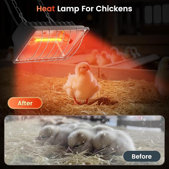 Chicken Coop Heat Lamp, 300W Brooder Heater for Chicks 9.84ft Cord UL Passed Heating Plate & Heat Lamp with Adjustable Hanging Height for Livestock Supplies Indoor Warmer(2 Pack)