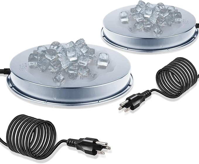 Chicken Water Heater for Winter, 110Watt Thermostat Heated Poultry Waterer Base with 9.8ft Power Cord，Suitable for Poultry Waterer (Silver, 11INCH-2PACK)