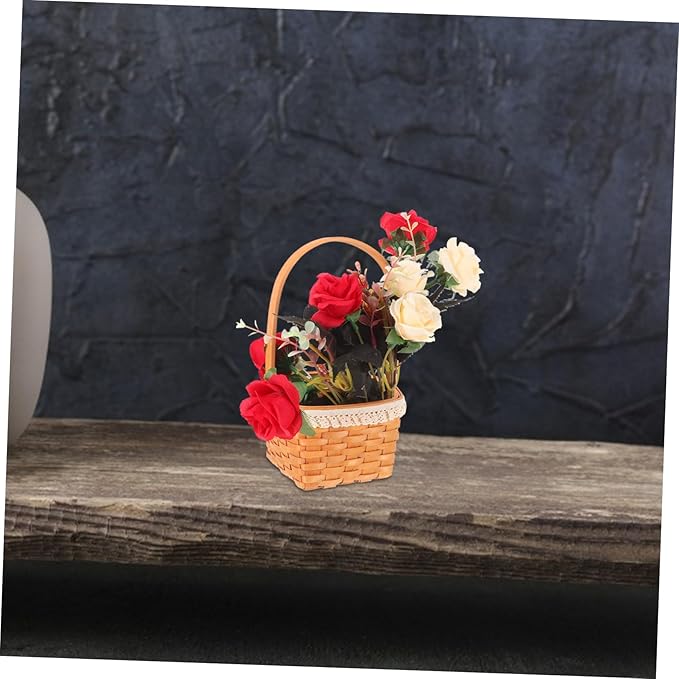 HEALLILY Handwoven Wooden Flower Basket for Eggs and Candy Natural Wood Spring Picnic Organizer Small Decorative Woven Storage for Home and Table Unique Idea for Housewarming