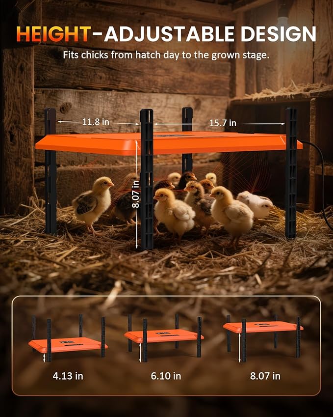 Brooder Plate for Chicks, 12" x 16" Heat Plate for Chicks for 20 Chick, 75 Watts Chicken Coop Heater with Adjustable Temp Timer & Height & Angle, IPX4 Waterproof, UL-Certified