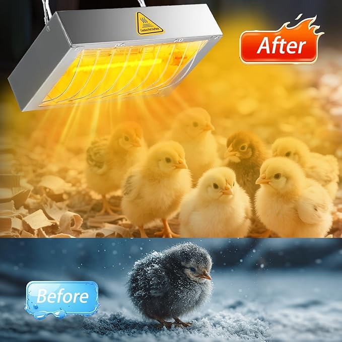 400W Chicken Coop Heater Lamp, Brooder Heat Lamp for Chickens, Adjustable Temp and Height, No Assembly Heater for Chicks Pets Livestock, 2 Pack