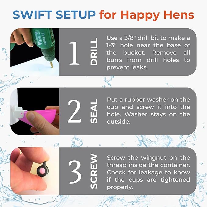 Lil'Clucker - Large Automatic Chicken Waterer Cups Suitable for Ducks, Geese, Turkeys, and Bunny Rabbit - Water Feeder Kit - Poultry Waterer (Pink, 8 Pack)
