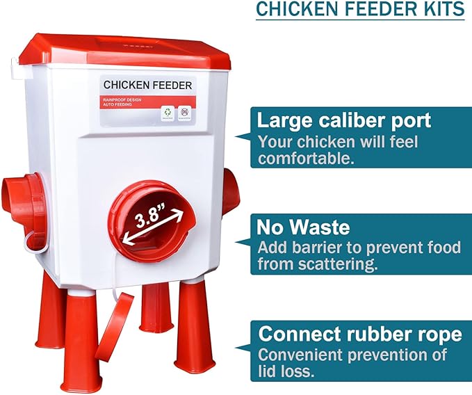 Float-Controlled Automatic Chicken Waterer & No Waste Feeder Kits - Chicken Coop Accessories, Poultry Waterer and Feeder, Two Buckets 3 Gallon/18-23 Pounds