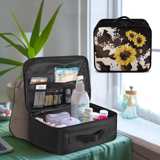 Rnyleeg Sunflower Empty First Aid Bag First Aid Kit for College Dorm Emergency Medical Kit for Home, Office, Car, Outdoor, Boat, Camping, Hiking Milk Cow Print