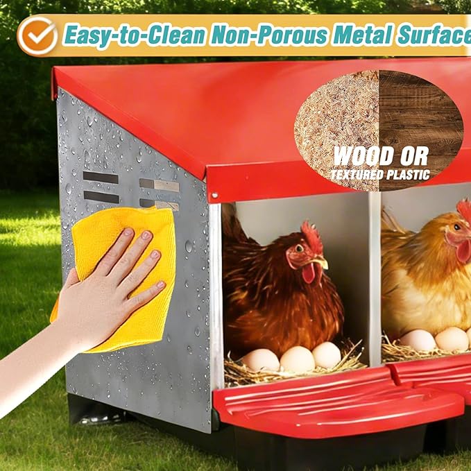 3-in-1 Roll Out Chicken Nesting Box with Removable Drawer – Green Metal Laying Nest for Hens, Easy Assemble, for Chicken Coop (Red)