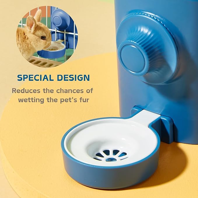 Rabbit Water Bottle, 600ml/21oz Hanging Water Dispenser Feeder Cage Crate Hutch Bunny Puppy Cat Chinchilla Ferret Guinea Pigs Squirrel Hedgehog (Blue)