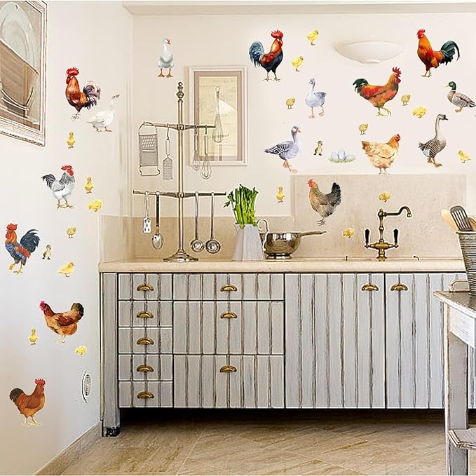 PLIGREAT Farm Poultry Rooster Chickens Duck Wall Stickers, Peel and Stick Wall Decals, Removable Vinyl Wall Sticker for Farmhouse Living Room Farm Store Wall Decoration Home Indoor Wall Art Decor