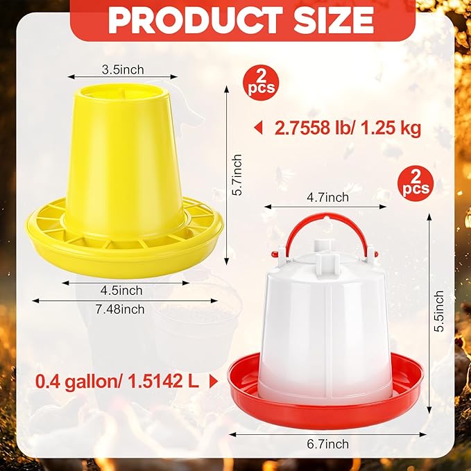 Pickmesh 4 pcs Chick Feeder and Waterer Set 1.5kg Feeder and 0.4 Gal Waterer for Chicks Ducks and Quail, Brooder Starter Kit and Chicken Coop Accessories