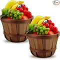 Tatuo 2 Pcs Round Wooden Apple Baskets Wood Fruit Buckets with Handle Fall Harvest Basket Portable Bushel for Market Vegetables Garden Home Party Supplies Easter Gifts (Dark Brown)