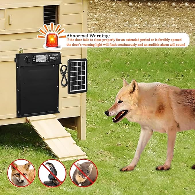 Automatic Chicken Coop Door Solar Powered with Timer, Light Sensor, Remote Control, LCD Display, Aluminum Alloy, Automatic Chicken Coop Door Chicken House Door Anti-Pinch Weatherproof