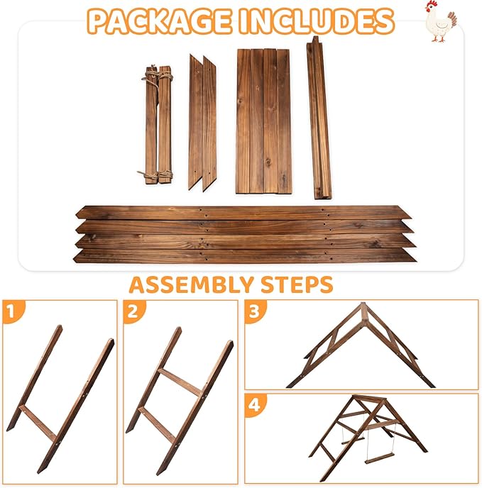 Large Chicken Perch with 2 Swings, Wood Roost Stand for 10-12 Chickens, Multi-Level Chicken Roosting Bars, Easy to Assemble Backyard Chicken Coop Accessories