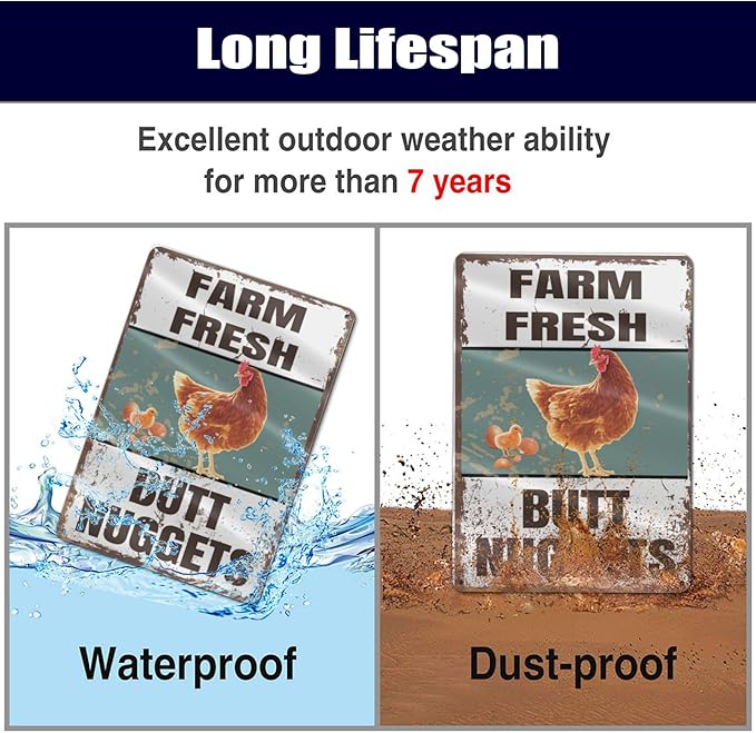 Vintage Metal Signs Chicken Coop Signs "Farm Fresh Butt Nuggets" Signs for Farm Yard Decor, Tin Sign for Home Kitchen Outdoor Decor, 8×12 inch