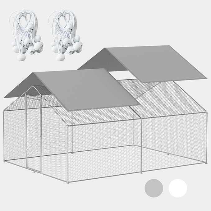 Chicken Coop Cover Waterproof, 11.5 * 6.5 FT Chicken Run Tarp with Ball Bungees Cords, UV Shade Cloth for Yard Large Chicken Coop, Walk-in Chicken Run Pen, Duck Coop Tarp Replacement (2 Pack,Grey)