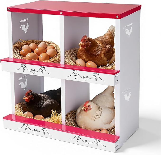 4 Hole Chicken Nesting Box for Laying Hens - Automatic Rollout Egg Collection, Heavy Duty Metal Nesting Boxes with Swing Perch for Chicken Coops, Secure & Easy Clean Poultry Nest Box