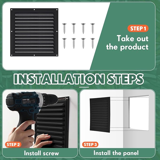 1 Pcs Aluminum Attic Vents 12" x 12" Metal Gable Wall Mesh Shed Vent with Screen Square Louver Grille for Exterior Door House Attic Garage Ceiling