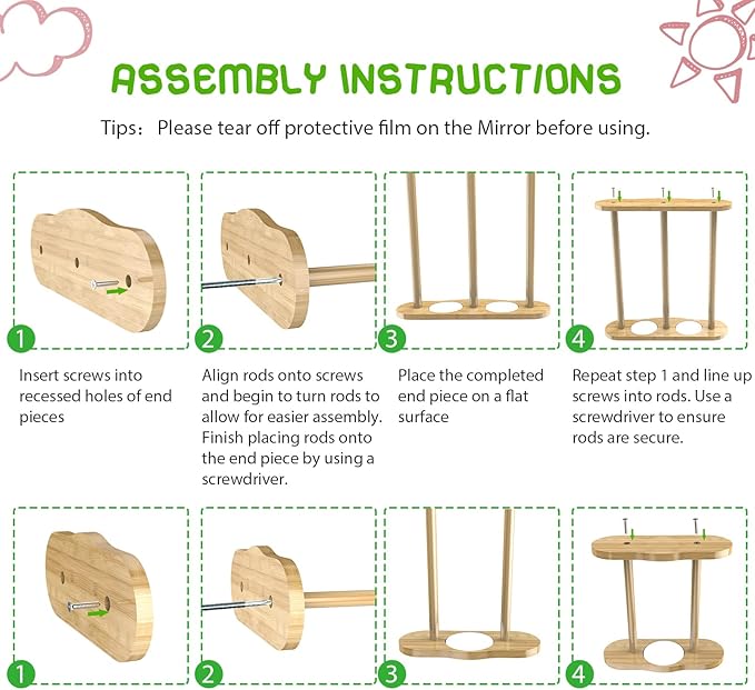 Bamboo Chick Perch with Mirror and Mini Roosting Bar Set for coop and brooder(2 Pack), Training Perch for Large Bird, Hens, Parrots, Macaw, Easy to Assemble and Clean,Fun Toys for Chicken