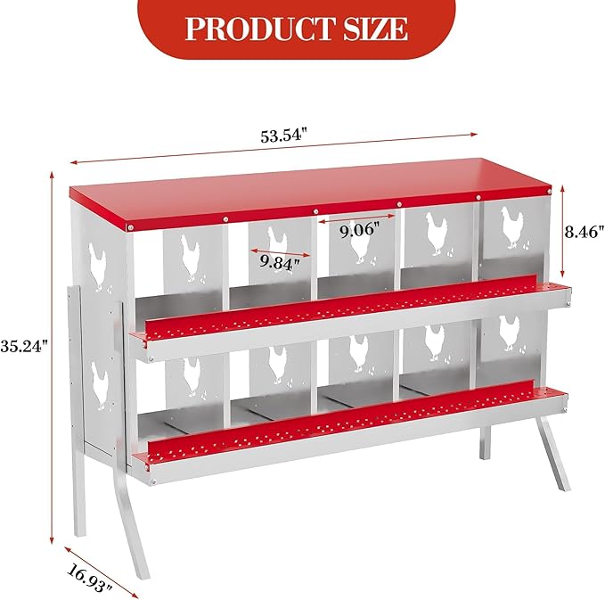 Metal Chicken Nesting Boxes, Roll Away Egg Collection with Lid Cover to Protect Eggs, Easy Clean Ventilated Design for Chicken Coop, Hen Roosting Boxes for Laying